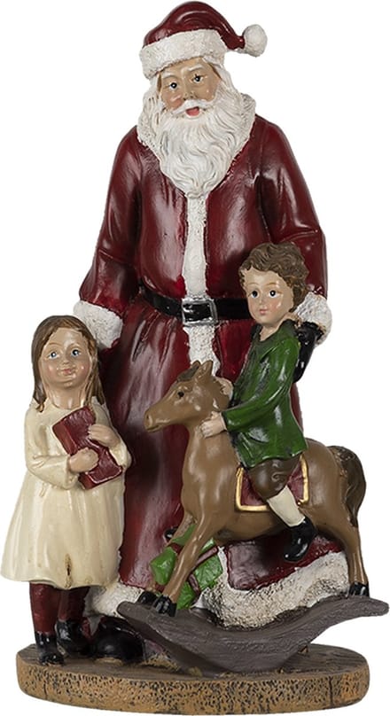 Clayre & Eef Beeld Kerstman 12x10x20 cm Rood Groen Polyresin Kerstdecoratie