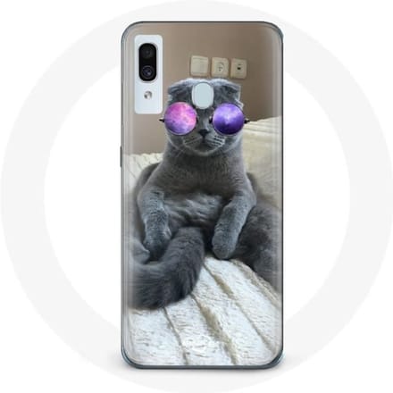 Coque - Samsung - Galaxy A20 - Souple - Protection - Chat avec Lunettes violettes violet