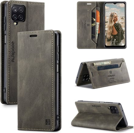 Luxe Flip Case met RFID Bescherming Kaarthouder en Magneetsluiting voor Galaxy A12 _ Bruin