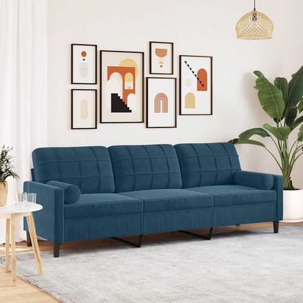 vidaXL - 3-zitsbank - met - sierkussens - 210 - cm - fluweel - blauw