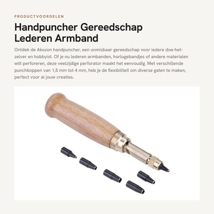 Dailygoods- Handpuncher Roterend - Perforator - Stansgereedschap - Metaal/Hout - Inclusief 6 Punchkoppen - Lengte 13 cm