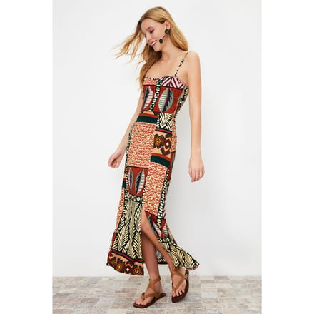 Damesjurken in Ethno-Muster stijl, midi-lengte, spaghettibandjes, casual, normale pasvorm