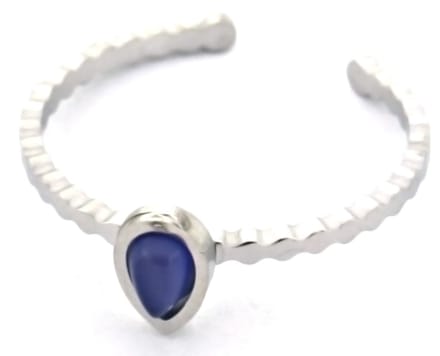 Ring met Druppel - RVS - One Size - Zilverkleurig en Blauw