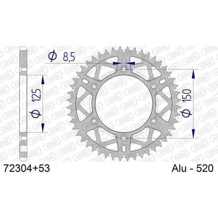 Aluminium tandwiel achter Afam 520 53 dents
