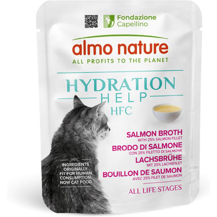 6x50g Almo Nature HFC Hydration Help zalmbouillon met zalmfilet nat kattenvoer
