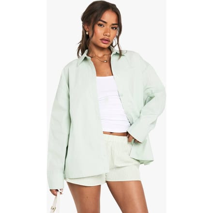 boohoo Dames Katoenen popeline oversized shirt | Sage | Maat: 6