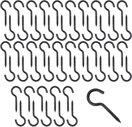 50 Stainless Steel Black Small Screw Hooks for Ceiling Lights, Light Chains, and Plants
