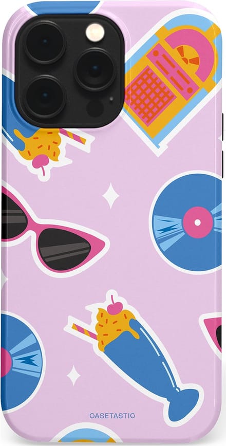 Casetastic hoesje geschikt voor Apple iPhone 14 Pro Max - MagSafe - Dubbellaagse bescherming - Jukebox vibes - Fashion Case - Lichtroze Lavendel Wit Lichtblauw
