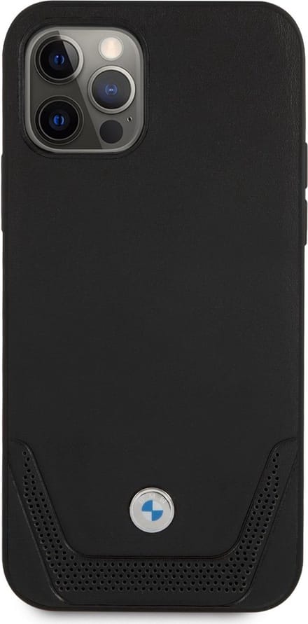 BMW Perforated Lower Stripe Leather Back Cover - Geschikt voor Apple iPhone 12/12 Pro (6.1") - Zwart
