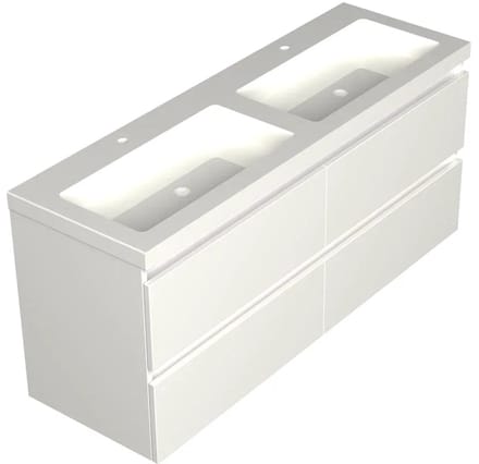 Dutchline Badmeubel Onderkast - Glans Wit - 140x46cm - 4 Lades - 2 Uitsparingen