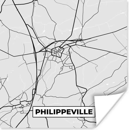 Poster Plattegrond – Philippeville – Zwart Wit – Stadskaart - Kaart - 75x75 cm