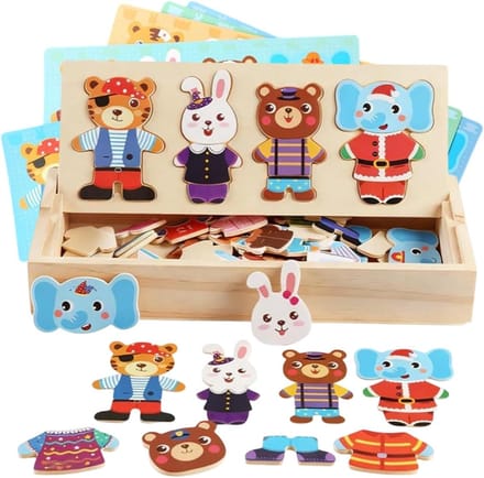 Aankleedpuzzel - Houten puzzel - Fijne motoriek - Gladde randen - 30 x 13 cm - Multicolor