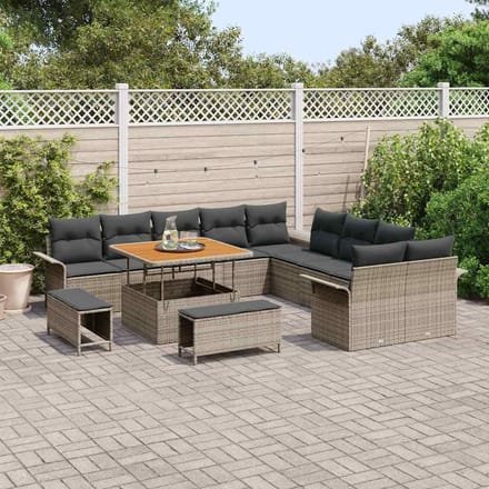vidaXL Tuinbank Set met kussen met opslag 13 pcs Grijs