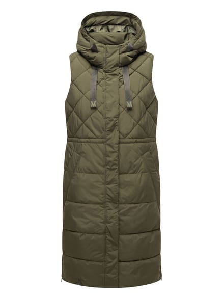 Marikoo lange gewatteerde damesbodywarmer met capuchon – Narikaa