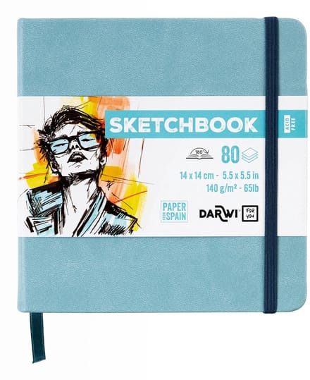 Darwi DFY - Schetsboek - 14 x 14 cm - 140 g - Blauw - 80 vellen