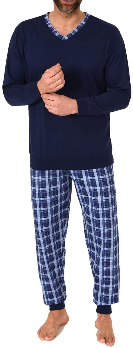 Normann herenpyjama met lange mouwen en geruite pyjamabroek van jersey