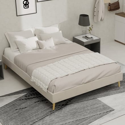 REDOM Platformbed 140x200 cm – Hollands fluweel – Moderne stijl – Beige