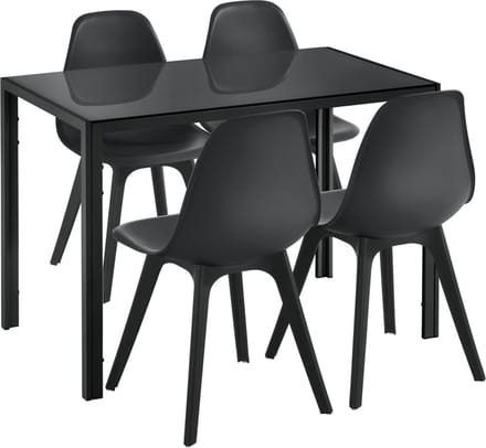 Eethoek Delft glazen eettafel met 4 stoelen zwart