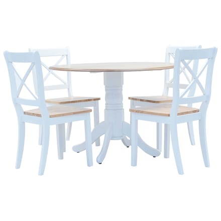 vidaXL - 5-delige - Eethoek - massief - rubberwood - wit - en - bruin