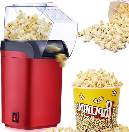 Popcornmachine Hete Lucht - Vetvrije Maker - Snelle Snacks - One Touch Bediening - 1200 W - Rood