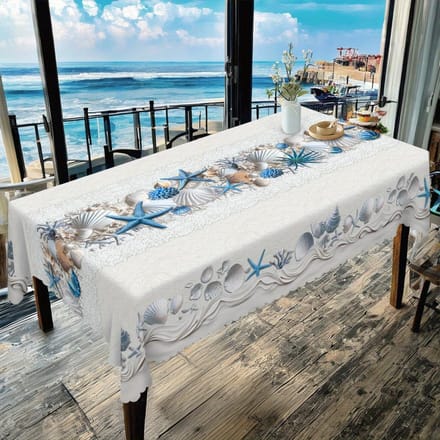 Tafelkleed met Oceaan Thema, Kuststrand Stijl Tafelhoes Zeester Schelp Schelp Koraal Zand Vlinder Print, Polyester Rond Rechthoek 140x200cm