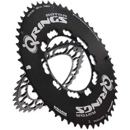 Rotor Q-Ring Road Aero Kettingblad 110 mm 5-armig buiten, black Uitvoering 52T