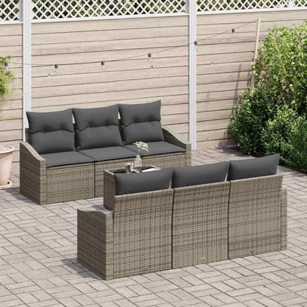 vidaXL Bankstel met kussen met opslag 7 pcs Grijs poly rattan