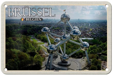 Blechschild Reise 18x12cm Brüssel Belgien Atomium Geschenk Schild