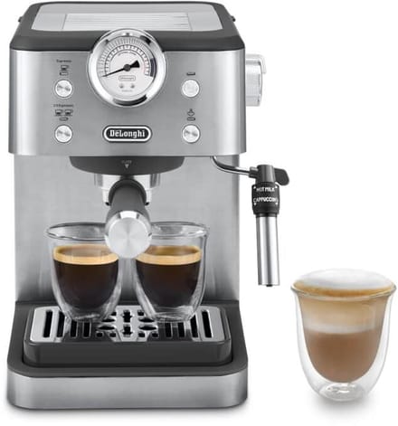 De'Longhi Classic EM450.M – Pistonmachine - Handmatige Espresso & Cappuccino - Volledig RVS Behuizing - Zilver