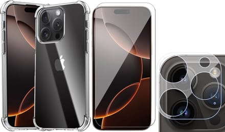 Hoesje geschikt voor iPhone 16 Pro Max - Screenprotector Glas & Camera - Shockproof Transparant met Extra Hoekbescherming