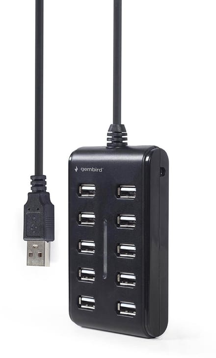 Gembird 10-Poorts USB 2.0 Hub - Zwart - Universele Compatibiliteit - Compact Design