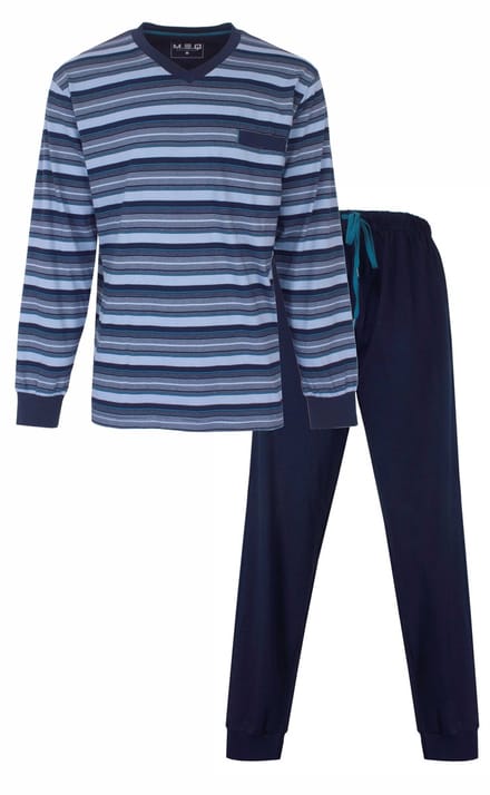 MEQ Heren Pyjama - V hals - Zijzakken - Gestreept - Blauw - Maat M
