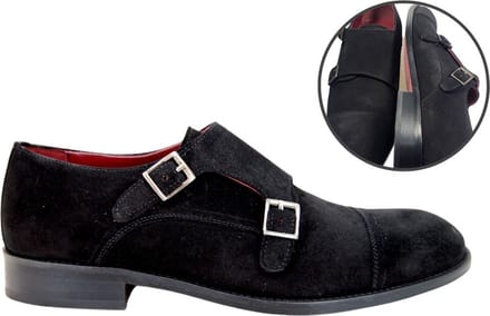 Gespschoenen met Dubbele Gesp - zwart suede