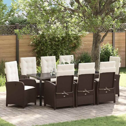 vidaXL - Tuin - Eettafel - Set - 9 - st - Bruin - poly - rattan