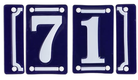 Best for Boots huisnummer 71 met sierrand - Oudhollands - emaille - blauw/wit