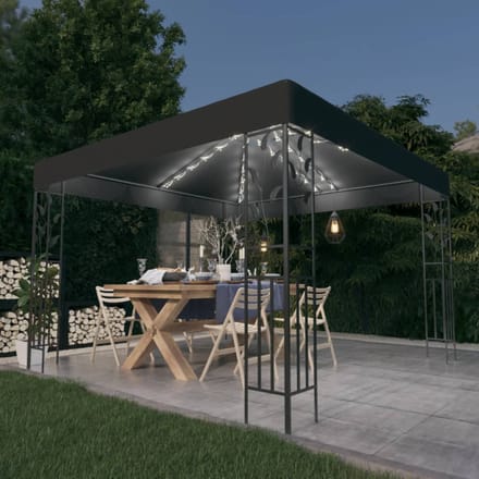 vidaXL - Prieel - met - LED-lichtslinger - 3x3 - m - antracietkleurig