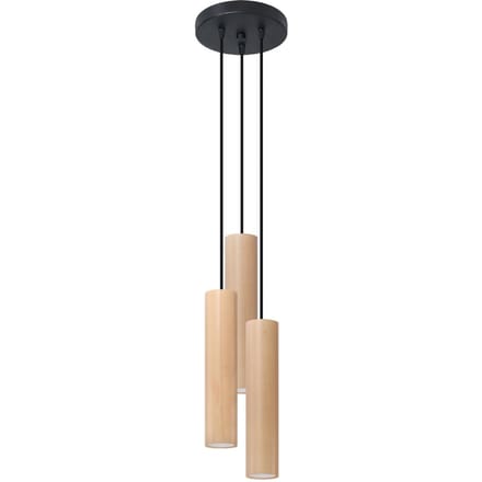 Hanglamp LINO 3P met 3 houten buiskappen aan ronde plaat - Sollux Lighting - IP20 - Natuurlijk hout hout behuizing - 20 x 20 x 100 cm - 3 x GU10 LED, exclusief lichtbron - 3 x 10 W - Scandinavische hanglamp voor gang, hal en woonkamer