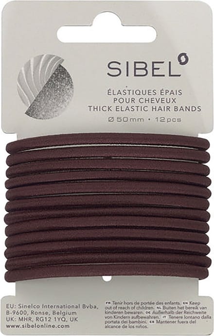 Sibel - Thick Elastic Hair Bands - Brown - 12 Stuks