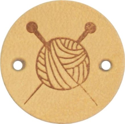 Durable Leren Label met Bolletje Wol en Breinaalden – 2 cm – Set van 2 Stuks