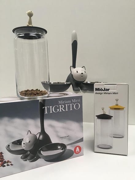 Alessi Tigrito Voer-en Drinkbak Grijs Set met MiòJar Brokkenpot.