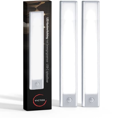 LED Kastverlichting met bewegingssensor - 2 x 20 cm - USB-C Oplaadbaar - 3 Kleurtemperaturen - Magnetisch - Draadloos - Zilver (2-PACK)