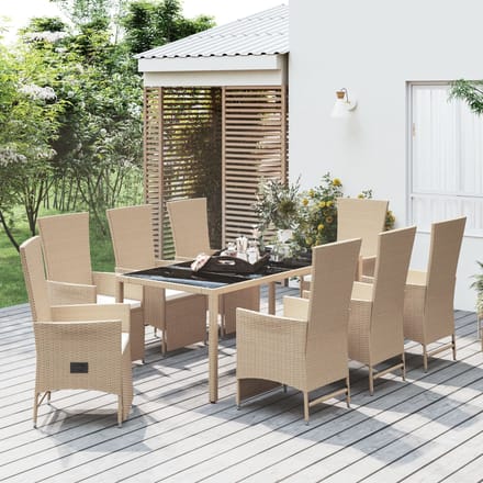 vidaXL - 9-delige - Tuinset - met - kussens - poly - rattan - beige