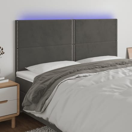 vidaXL - Hoofdbord - LED - 160x5x118/128 - cm - fluweel - donkergrijs