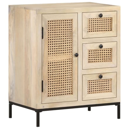 vidaXL - Dressoir - 60x35x70 - cm - massief - mangohout - en - natuurlijk - riet