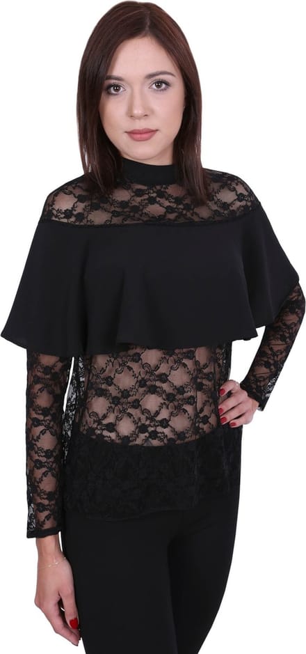 John Zack Zwarte kanten blouse met ruches