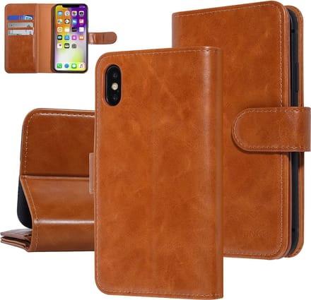 UNIQ Accessory iPhone X-Xs Booktype hoesje Zachte huid - Pasjeshouder 9 pasjes - DonkerBruin