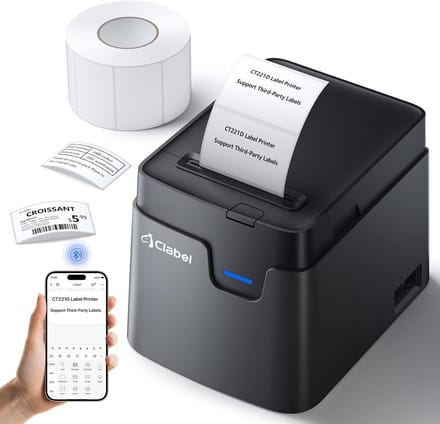 Thijox - Thermo 221D Labelprinter Bluetooth, Zelfklevend Etiketteerapparaat, Desktop Barcode Labelprinter met Rol, 40x30 mm, EU-stekker voor Kantoor e
