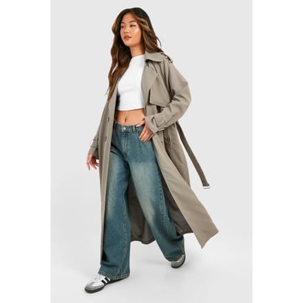 boohoo Dames Oversized Dubbelrijige Trenchcoat | Grijs | Maat: 38