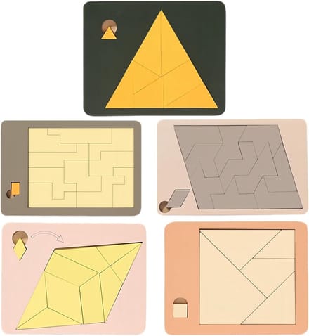 Houten Puzzel - Geometrisch Spel - Cognitieve Ontwikkeling - Meerdere Modi - 14 x 12 cm - Houtkleur