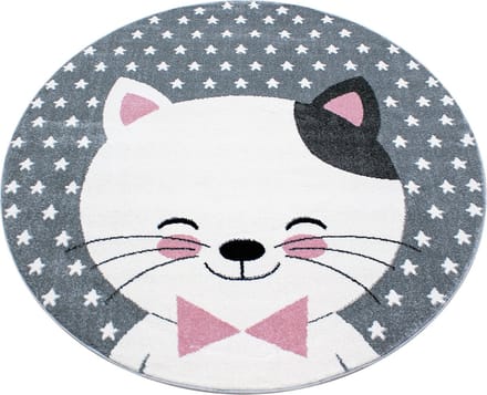 Flycarpets Flycarpets - Kids Kinderkamer Kat Roze Vloerkleed Rond - 160x160 cm